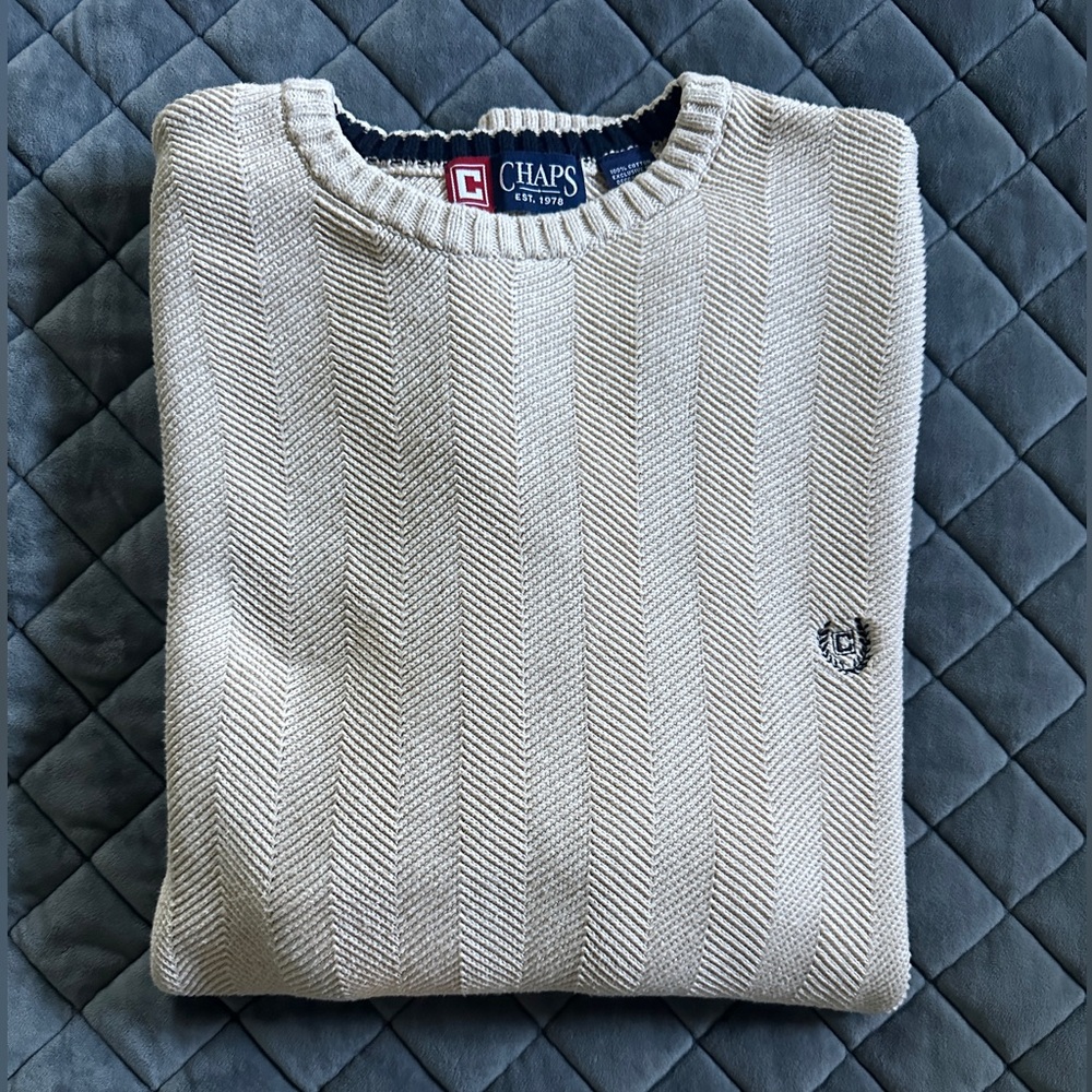 Chaps Waffle Knit Beige Crewneck Sweater